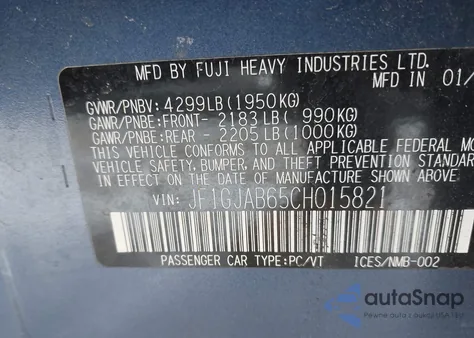 2012 Subaru Impreza 2.0I Premium z USA, uszkodzony, nr VIN JF1GJAB65CH015821